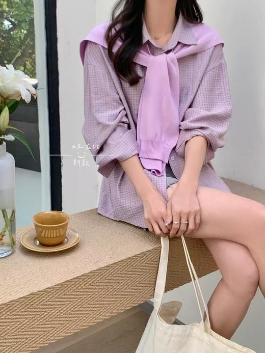 【GZ】无忧购韩系格子小清新人棉百搭宽松大版衬衫+披肩两件套8868（截单后7天发货) 商品图14