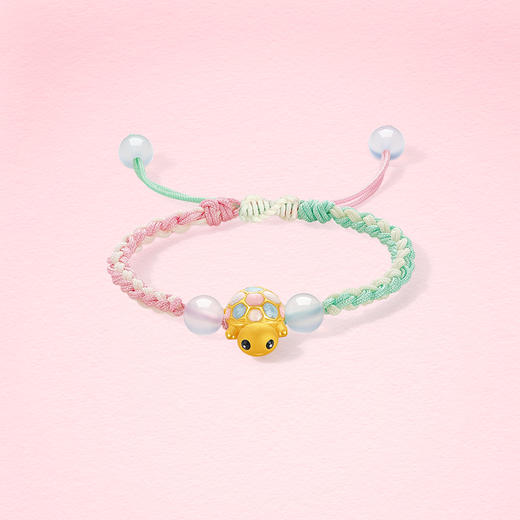 周六福黄金玉髓手绳宝宝款3d硬金定价珐琅小乌龟健康成长送女友礼物 商品图2