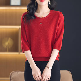 CC-13-2823洋气圆领半袖针织衫女士2025春秋新款遮肚子七分中袖上衣