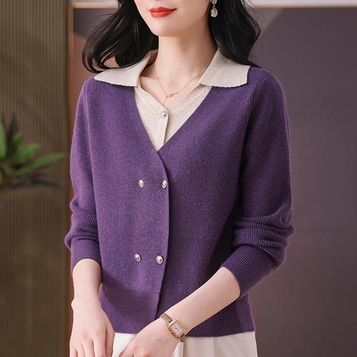 CC-102-1708红色洋气假两件毛衣女秋冬新款宽松显瘦针织衫打底上衣 商品图1