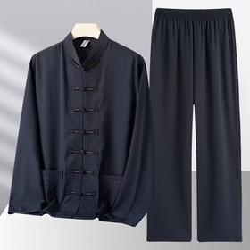 沙河唐装男中老年人爸爸装春夏装冰丝男士爷爷中国风长袖两件套装