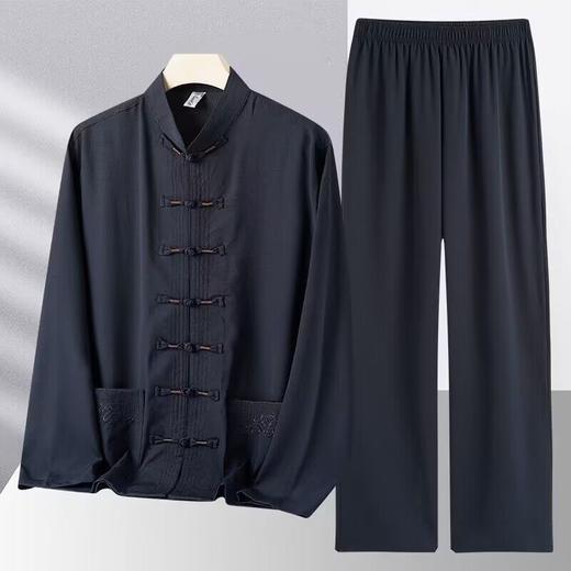 沙河唐装男中老年人爸爸装春夏装冰丝男士爷爷中国风长袖两件套装 商品图0