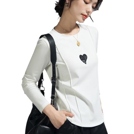 百媚生 爱心刺绣圆领百搭显瘦棉质上衣女M657 商品图4