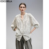 COCOBELLA设计感捏褶小立领条纹衬衫宽松休闲精致衬衣SR0019 商品缩略图1