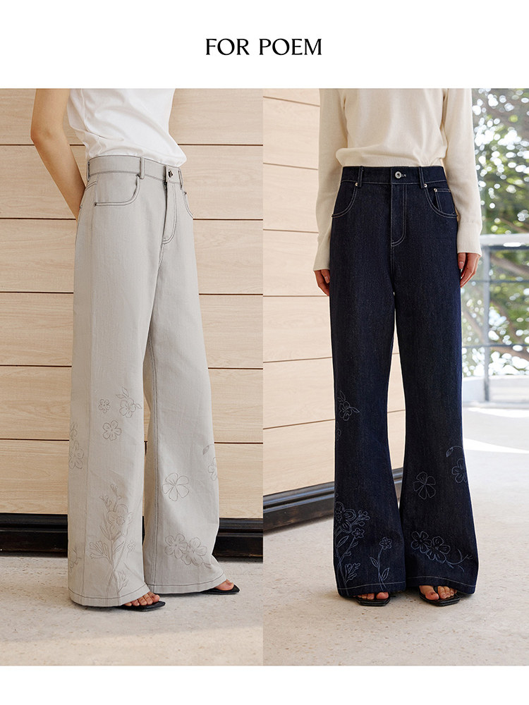 ForPoem 现货 25/SS原创设计明线装饰白描线条印花弯刀休闲裤