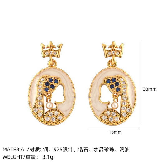 雀说 法式复古中古耳环浮雕镶嵌金币耳饰E40366 商品图6