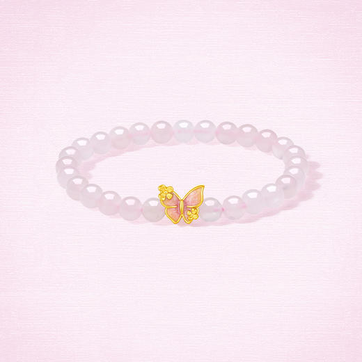  周六福黄金手串女款3d硬金定价粉海蝴蝶芙蓉石手链送女友礼物官方 商品图2