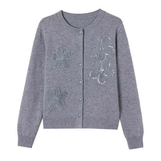 CC-27-2501春装女款2025年新款开衫针织衫短款低领小香风立体花朵亮片毛衣女 商品图4