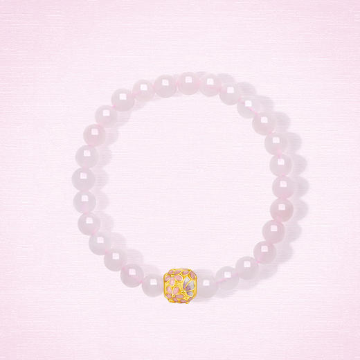  周六福黄金手串女款3d硬金定价粉雾花海花语转运珠芙蓉石绣球手链 商品图3