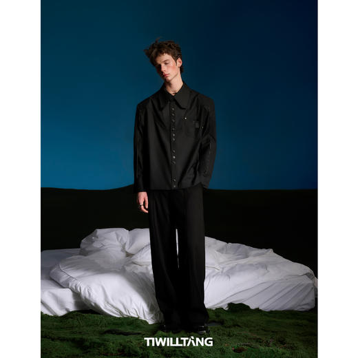 启世录TIWILLTANG“残世爵迹”先锋解构皮分割复袋长袖气质衬衫 商品图1