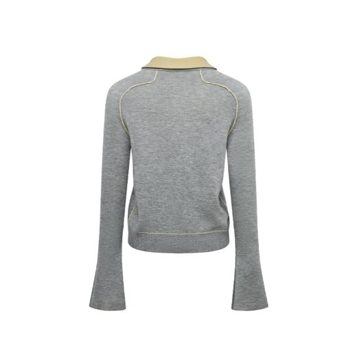 NUTH 正反两穿撞色针织开衫毛衣喇叭袖针织衫女黄灰拼色 商品图11