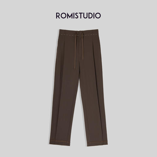 ROMI STUDIO“内外兼备”柔软透气抗皱抽绳巧克力棕休闲西裤K3306 商品图0