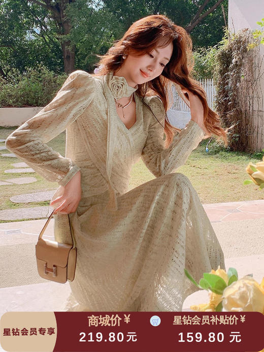 张心子【花期如梦】V领收腰仙气连衣裙 U2501033 商品图0