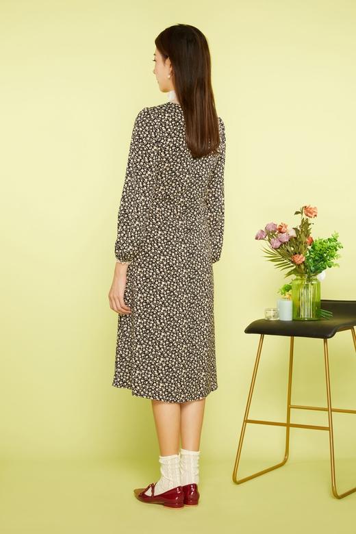 Le Malene 圆领黑色碎花收腰连衣裙 11233 商品图2