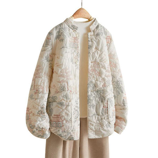 丁摩 时尚立领棉服女春秋新款冬装韩系棉袄夹棉外套刺绣棉衣5ZF-9578 商品图4