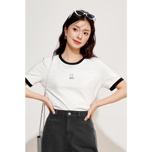 【商场同款】诗凡黎白色圆领上衣2024秋新款印花T恤3F7200781 商品图2