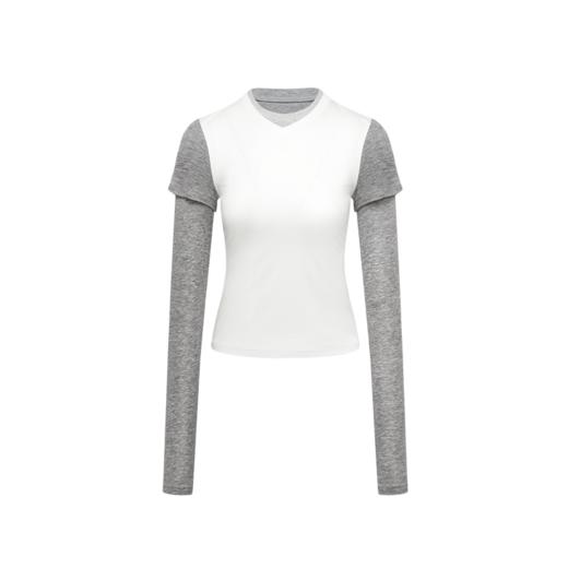 NUTH 亲肤裸感假两件撞色针织叠穿长袖T恤打底衫 黑红灰/灰白色 商品图9