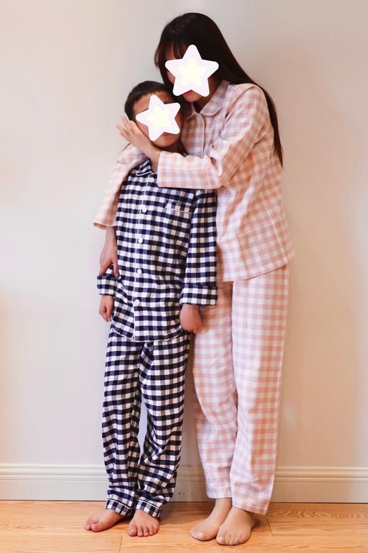 【全棉双层纱】纯棉双层纱织棉质男女童睡衣 日系MJ简约格子长袖长裤儿童家居服套装 商品图2