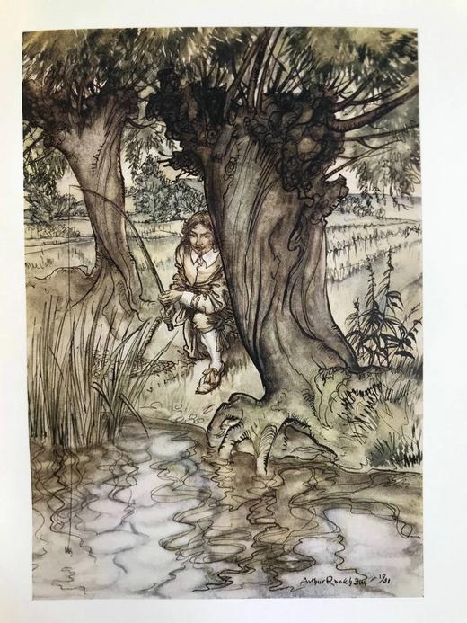 鬼才拉克姆签名限量版！1931年 沃尔顿《钓客清话》 12幅彩色与大量黑白文间插图 全犊皮（vellum）精装16开 商品图9