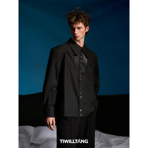 启世录TIWILLTANG“残世爵迹”先锋解构皮分割复袋长袖气质衬衫 商品图5