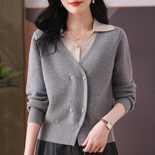 CC-102-1708红色洋气假两件毛衣女秋冬新款宽松显瘦针织衫打底上衣 商品图3