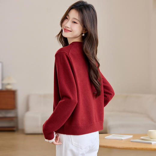 CC-22-2501红色时尚上衣女时髦洋气长袖2025春季新款本命年开衫针织外套小衫 商品图3