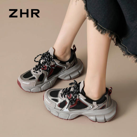 ZHR则则复古老爹鞋女2024秋季新款厚底增高板鞋百搭运动休闲鞋女 商品图5