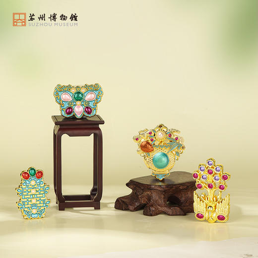 苏州博物馆 浮翠鎏金/嵌彩鎏金胸针 商品图0