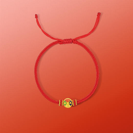 周六福黄金手绳女款5d硬金定价八方来财招财铜钱珐琅红手绳手饰 商品图3