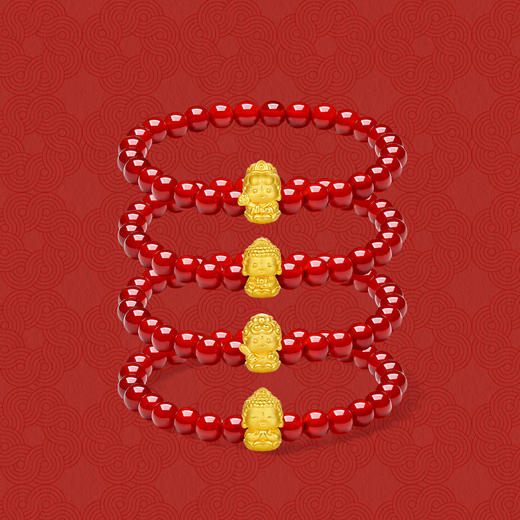 周六福黄金手串女3d硬金定价十二生肖守护萌佛红玛瑙本命年生肖蛇 商品图3