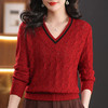 CC-102-8773春秋镂空女上衣宽松拼色简约时尚V领套头螺纹百搭毛衣打底针织衫 商品缩略图2
