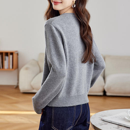 CC-27-2501春装女款2025年新款开衫针织衫短款低领小香风立体花朵亮片毛衣女 商品图2