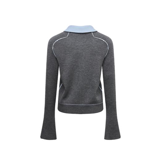 NUTH 正反两穿撞色针织开衫毛衣喇叭袖针织衫女蓝灰拼色 商品图10