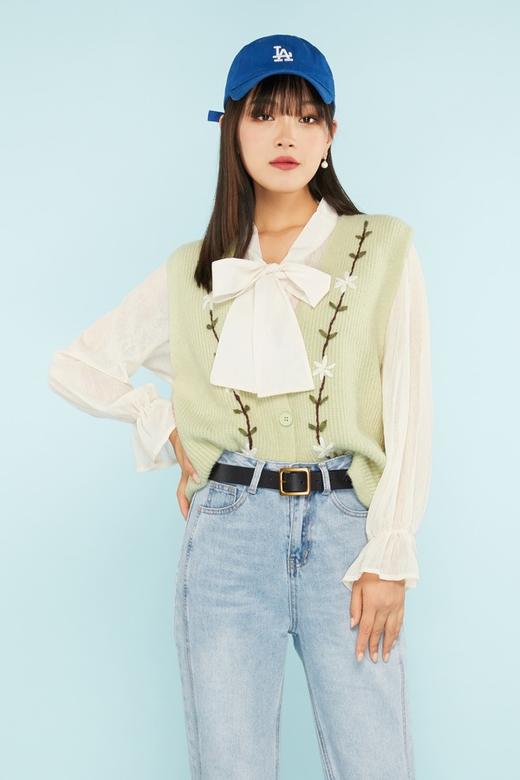 amadella 绿色针织背心衬衣套装 11403 商品图0