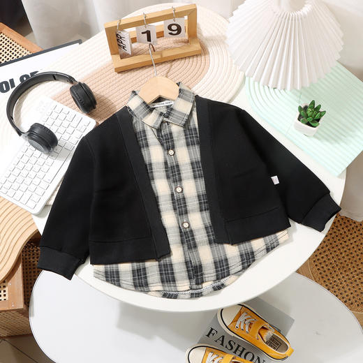 【2025春季新款】男童卫衣儿童衬衣假两件男中大百搭长袖春款韩版春装上衣聚 商品图1