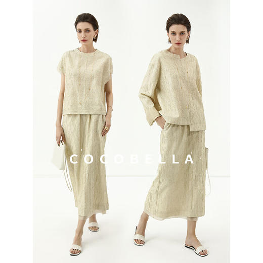 COCOBELLA[莱赛尔]对丝拼接压褶肌理缎面T恤春通勤上衣TS0010-2 商品图2