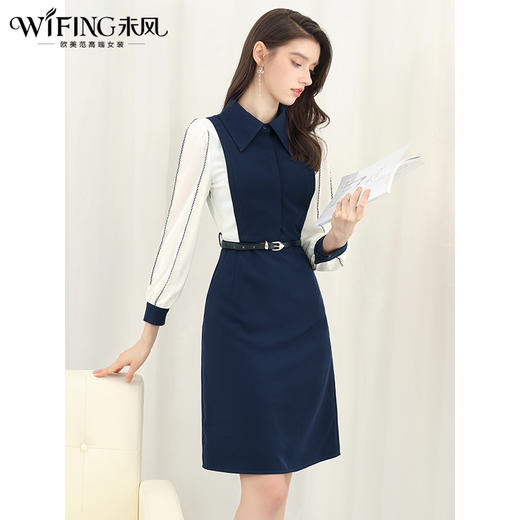 未风拼接衬衫连衣裙女春2025年春季新款女装气质假两件职业长袖裙 商品图3