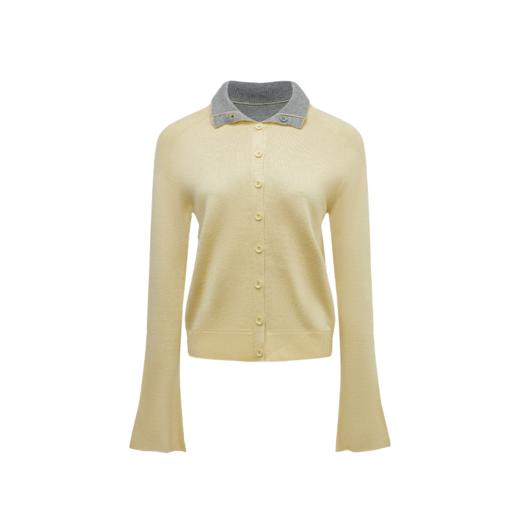 NUTH 正反两穿撞色针织开衫毛衣喇叭袖针织衫女黄灰拼色 商品图6