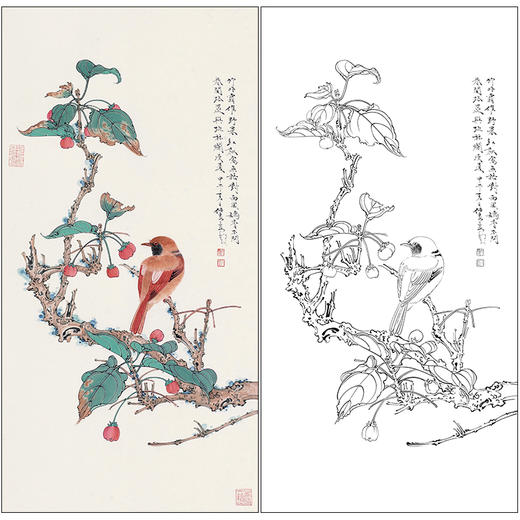 任重花鸟工笔画白描底稿《嫣香秋禽图》临摹勾线高清打印稿RD45 商品图0
