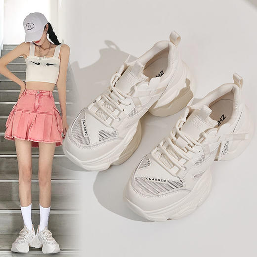 ZHR则则网洞老爹鞋女2024夏季新款百搭厚底增高透气运动休闲鞋女 商品图0
