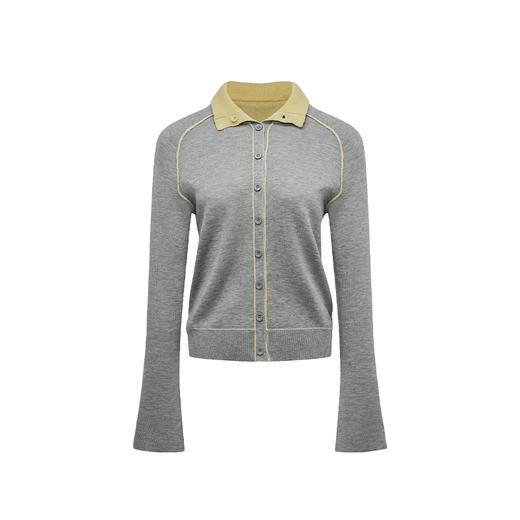 NUTH 正反两穿撞色针织开衫毛衣喇叭袖针织衫女黄灰拼色 商品图8