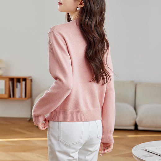 CC-27-2502春季新款女装订珠蕾丝领长袖小香风开衫针织衫外套宽松毛衣女 商品图3