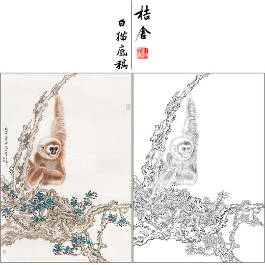 任重花鸟工笔画白描底稿《猴》临摹勾线高清打印稿RD31 商品图0