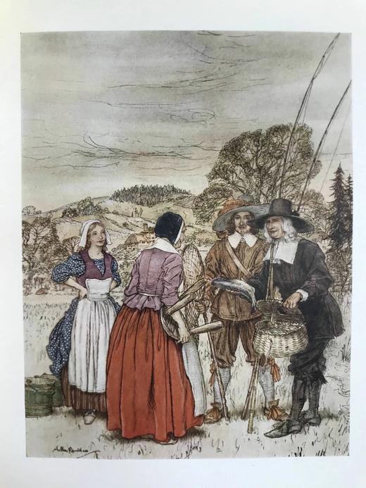 鬼才拉克姆签名限量版！1931年 沃尔顿《钓客清话》 12幅彩色与大量黑白文间插图 全犊皮（vellum）精装16开 商品图10