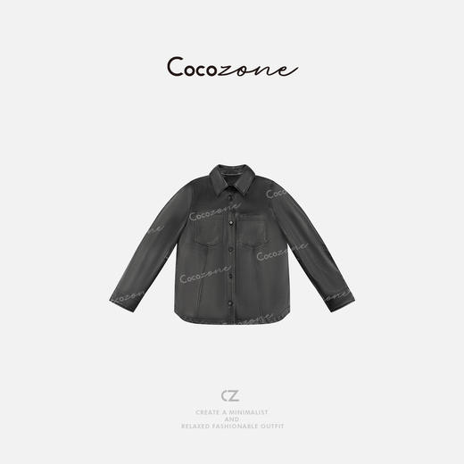 COCO ZONE 2025春季高级感气质单排扣皮衬衫ACD1A0077 商品图0