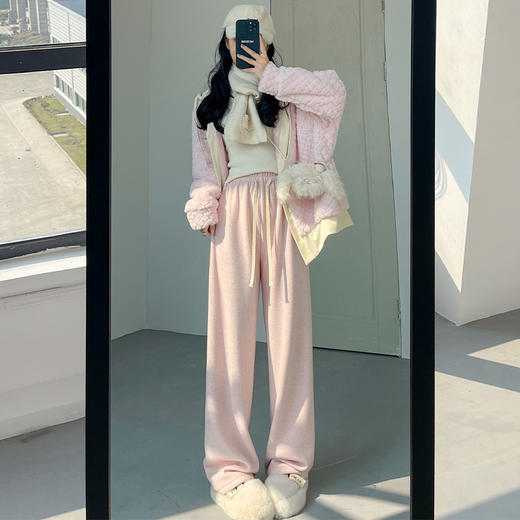 软糯毛巾裤女秋冬高腰显瘦休闲长裤子宽松窄版直筒加绒拖地阔腿裤2025新款小红书爆款 商品图3