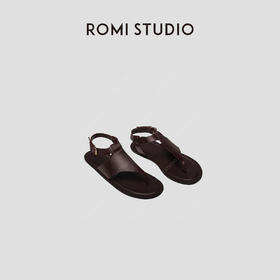 ROMI STUDIO“法式简约” 复古休闲软底一字扣乌木色夹脚凉鞋 S3602