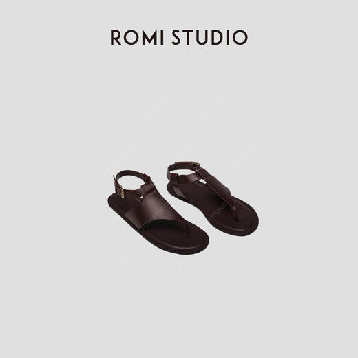 ROMI STUDIO“法式简约” 复古休闲软底一字扣乌木色夹脚凉鞋 S3602 商品图0