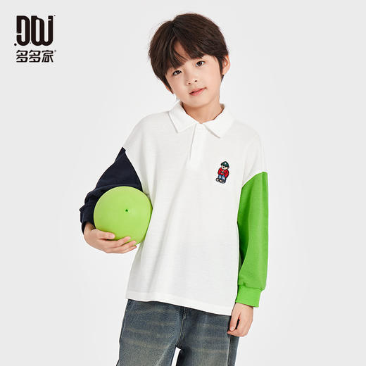 【团购价49.9】多多家男童polo衫春秋季2025新款儿童中大童撞色刺绣长袖T恤上衣10345 商品图1
