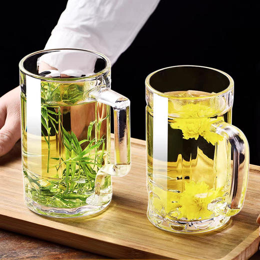 「19.9到手4只装」大容量加厚啤酒杯带把手家用玻璃杯透明无铅水杯餐饮用具 商品图0